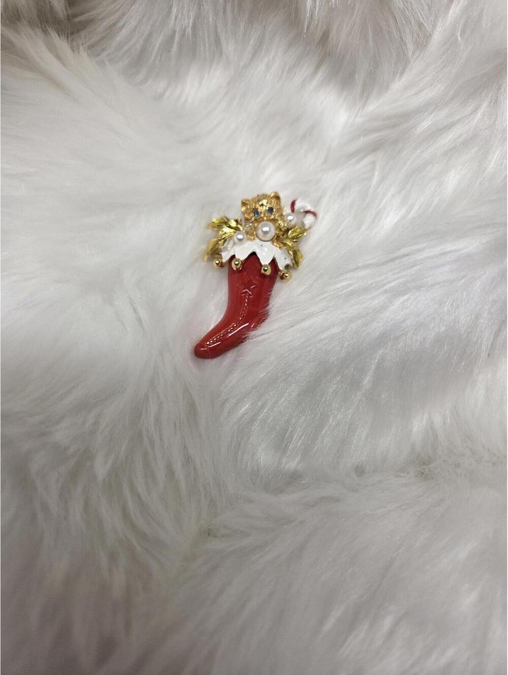 Holiday Christmas Stocking Pin with Bear and Candy Cane